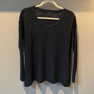 Women's Eileen Fisher 100% Merino Wool Gray Sweater Gold Sequin Stripes Size Sm